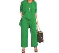 Generisch Abito da donna in chiffon a tre pezzi per donna Eleganti pantaloni a gamba larga, ideale per occasioni festive come matrimoni e viaggi. Disponibile anche in taglie grandi, Verde 1, L