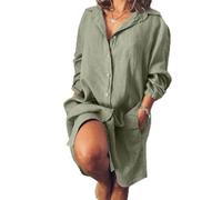 Generisch Abito da donna in cotone e lino, casual, maxi abito da carnevale, verde, M