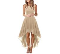 Generisch Abito da donna in pizzo, tinta unita, elegante, per il tempo libero, design alla moda, a vita alta, irregolare per feste, abito da sirena, cachi, L