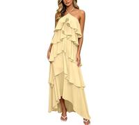 Generisch Abito da donna in stile boho, morbido, per feste, da spiaggia, casual, taglie grandi, elegante, estivo, lungo fino al pavimento, abito da sera, da cocktail, giallo., M