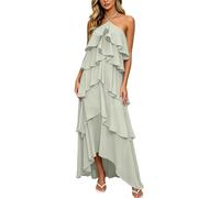 Generisch Abito da donna in stile boho, morbido, per feste, da spiaggia, casual, taglie grandi, elegante, estivo, lungo fino al pavimento, abito da sera, da cocktail, verde chiaro, L