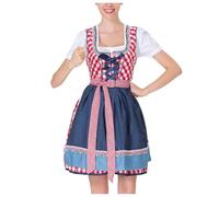 Generisch Abito da donna midi Dirndl, elegante, retrò, per feste, costume tradizionale bavarese, per cosplay, Oktoberfest, per occasioni speciali, Rosso-A., XXL