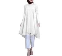 Generisch Abito da donna musulmana per metà anno, tinta unita, maniche a tromba, tasca, maniche lunghe, girocollo, temperamento sciolto, abbigliamento da preghiera, bianco, XXL