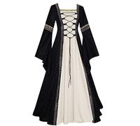 Generisch Abito da donna per Halloween, in rete con spalle scoperte, con maniche a spalla, gotico, irregolare, con maniche a tromba, maxi abito da strega per cosplay, Nero , XL