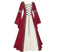 Generisch Abito da donna per Halloween, in rete con spalle scoperte, con maniche a spalla, gotico, irregolare, con maniche a tromba, maxi abito da strega per cosplay, Colore: rosso, XL