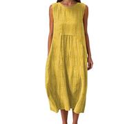 Generisch Abito da donna per il tempo libero, estivo, lungo, senza maniche, stampato, elegante, comodo, per tutti i giorni, vestibilità larga, alla moda, alla moda, giallo., 4XL