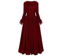 Generisch Abito da donna Rinascimento, scollo quadrato, abito da sera con lacci, abito da festa lungo, monocromatico, abito medievale, eleganza vittoriana, abito da cocktail, vintage, abito da ballo