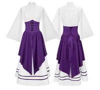 Generisch Abito da donna senza maniche con lacci - Costume medievale o fantasy a strati | Vestito giocoso per cosplay, LARP e feste a tema