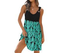 Generisch Abito da donna senza maniche, stile bohémien con Ruffle Hem Casual Summer Beach Sundress con dettagli cutout, Floral Black, L