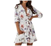 Generisch Abito da donna stampa floreale con scollo a V bussola per le donne estate sulla spiaggia midi paure, Lilla, XL