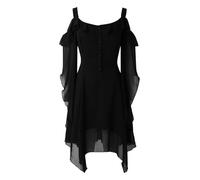 Generisch Abito da donna, stile rinascimentale, con spalle scoperte, in chiffon, gotico, irregolare, corsetto, maniche a tromba, abito da ballo, costume medievale per Halloween e carnevale