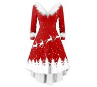 Generisch Abito da festa asimmetrico da donna a maniche lunghe con scollo a V 2025, bianco, M