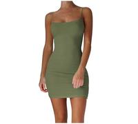 Generisch Abito da festa da donna, corto, aderente, sexy, senza maniche, slim fit, elasticizzato, comodo, da spiaggia, per feste, clubwear, tinta unita, aderente, taglie XS-4XL, #03 verde militare, S
