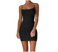Generisch Abito da festa da donna, corto, aderente, sexy, senza maniche, slim fit, elasticizzato, comodo, da spiaggia, per feste, clubwear, tinta unita, aderente, taglie XS-4XL, #02 nero., XS
