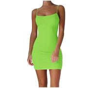 Generisch Abito da festa da donna, corto, aderente, sexy, senza maniche, slim fit, elasticizzato, comodo, da spiaggia, per feste, clubwear, tinta unita, aderente, taglie XS-4XL, #04 verde, 4XL