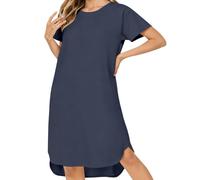 Generisch Abito da notte da donna in cotone, estivo, da donna, lungo, per la casa, confortevole, elegante, traspirante, per il tempo libero, estivo, tinta unita, Blu marino, XXL