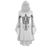 Generisch Abito da palazzo medievale stampato da donna, abito vittoriano, abito da ballo, taglie forti, vintage, con maniche svasate, corsetto in pizzo, bianco, XXL