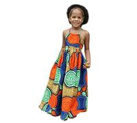 Generisch Abito da principessa africana con stampa digitale 3D in stile Dashiki, abito estivo alla moda, tessuto di cotone leggero, abito da festa accattivante con motivo a quadri, Colore: arancione