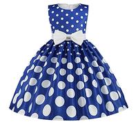 Generisch Abito da principessa con motivo stampato con fiocco, per matrimoni e feste di compleanno per bambini, Blu, 1-2 Anni