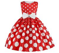 Generisch Abito da principessa con motivo stampato con fiocco, per matrimoni e feste di compleanno per bambini, Colore: rosso, 1-2 Anni