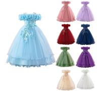 Generisch Abito da principessa, senza maniche, senza spalline, con orlo increspato, con ricamo floreale 3D e perla, lunghezza del pavimento, incantevole abito da ballo, Colore: rosa., 120 cm