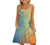Generisch Abito da ragazza, senza maniche, comodo, per il tempo libero, stampa floreale, per bambini, con sottogonna, Azzurro, 8-9 Jahre