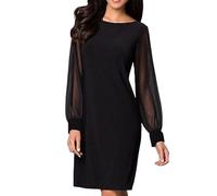 Generisch Abito da sera corto da donna, abito da cocktail con paillettes, a maniche lunghe, trasparente, per feste, matrimonio, con paillettes, sexy, per il tempo libero, Nero , M