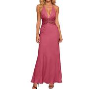 Generisch Abito da sera da donna, lungo, rosso, da cocktail, da donna, lungo, elegante, da sera, di grandi dimensioni, con spalline curve, sexy, per feste, matrimoni e feste