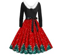 Generisch Abito da sera per donne paffute abito da festa soffice, scollo a V, maniche lunghe, Natale, casalinga, elegante, morbido, abito da sera S abito estivo, verde, S