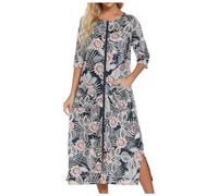 Generisch Abito da spiaggia da donna, con chiusura lampo, maniche a 3/4, camicia da notte, leggera, per allattamento, sauna, con tasche
