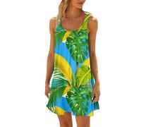 Generisch Abito da spiaggia da donna, tinta unita, senza maniche, con schiena scoperta, mini abito estivo, per feste, leggero, elegante, comodo, alla moda, per il tempo libero, le vacanze, i viaggi