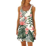 Generisch Abito da spiaggia da donna, tinta unita, senza maniche, con schiena scoperta, mini abito estivo, per feste, leggero, elegante, comodo, alla moda, per il tempo libero, le vacanze, i viaggi