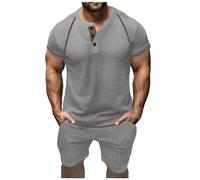 Generisch Abito da uomo alla moda dal taglio stretto con scollo a V con fibbia per abiti estivi eleganti, grigio scuro, M