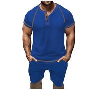 Generisch Abito da uomo alla moda dal taglio stretto con scollo a V con fibbia per abiti estivi eleganti, Blu, L