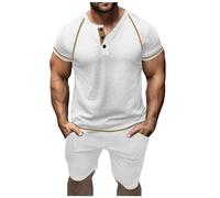 Generisch Abito da uomo alla moda dal taglio stretto con scollo a V con fibbia per abiti estivi eleganti, bianco, M