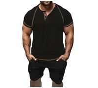 Generisch Abito da uomo alla moda dal taglio stretto con scollo a V con fibbia per abiti estivi eleganti, Nero , XXL