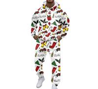 Generisch Abito da uomo con stampa a tema, esclusivo design patchwork per eventi festivi e festività speciali, bianco, 3XL