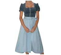 Generisch Abito Dirndl da donna con colletto trapuntato, maniche a sbuffo, finiture in pelle scamosciata, bottoni di perle, gonna a pieghe, lunghezza media, taglio ampio, tradizionale, Oktoberfest