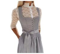 Generisch Abito Dirndl da donna in stile bavarese con gilet in pizzo e grembiule, design tradizionale, gilet in pizzo, grembiule incluso, ideale per feste, lavorazione di alta qualità, grigio., XXL