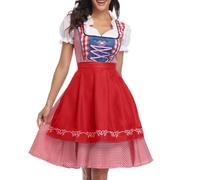 Generisch Abito Dirndl tedesco da donna, taglie forti, scollo quadrato, elegante grembiule da birra, con taglio tradizionale, lavorazione di alta qualità, per occasioni festive, Colore: rosso, M