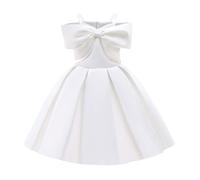 Generisch Abito elegante per ragazze senza spalle Una linea casual Abiti da festa (2-3 anni) Due pezzi, bianco, 4-5 Anni