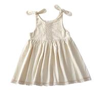 Generisch Abito estivo da bambina in lino traspirante di qualità con eleganti dettagli sulle bretelle, pratiche tasche laterali per le giornate in spiaggia spensierate, beige., 6-7 Anni