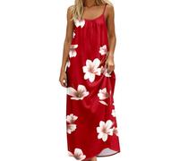 Generisch Abito estivo da donna con spaghetti, maxi abito da spiaggia, Colore: rosso, M