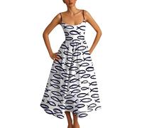 Generisch Abito estivo da donna, corto, per il tempo libero, senza maniche, da spiaggia, con schiena scoperta, con lacci, elegante, per feste, rockabilly midi, Azzurro, S