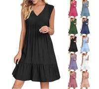 Generisch Abito estivo da donna, elegante, corto, abito da spiaggia, senza maniche, con scollo a V, per il tempo libero, estivo, maxi abito da spiaggia, leggero, traspirante, S-3XL, e, m