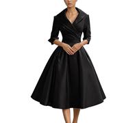 Generisch Abito estivo da donna elegante e formale con accento in vita e maniche lunghe per una sensazione snellente, raffinata e versatile, Nero , XS