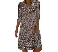 Generisch Abito estivo da donna elegante maglione natalizio a maniche lunghe, scollo rotondo, oversize, con motivo nani, abito da maglione midi, marrone, 5XL