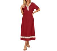 Generisch Abito estivo da donna, in lino, elegante, da spiaggia, Colore: rosso, L