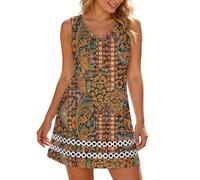 Generisch Abito estivo da donna, leggero e arioso, lunghezza al ginocchio, con motivo floreale, senza maniche, scollo a V, per spiaggia, tempo libero, per tutti i giorni, per feste, oro rosa., L