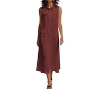 Generisch Abito estivo da donna, lungo, da spiaggia, arioso, senza maniche, con bottoni, comodo, tinta unita, con tasche, alla moda, elegante, in lino, per il tempo libero, Colore: rosso, L